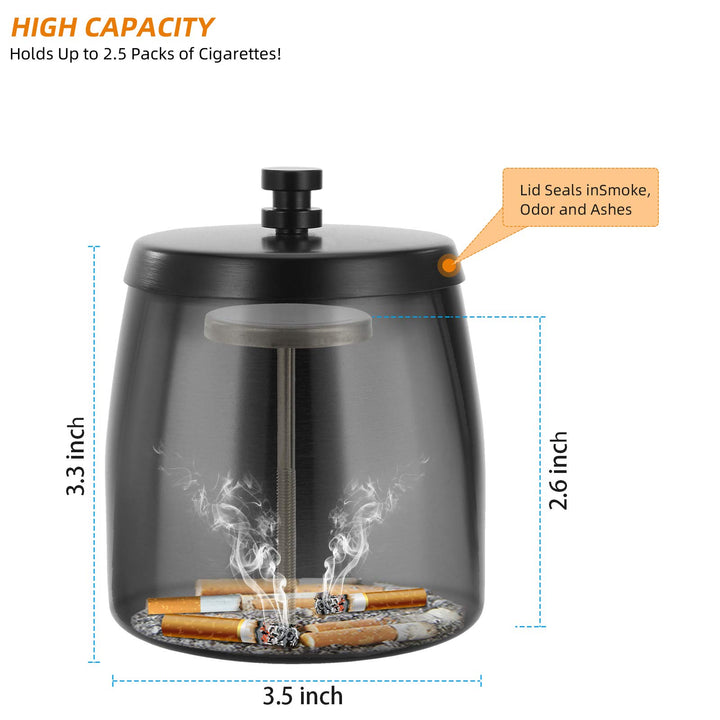 Outdoor Ashtray with Lid Smokeless Stainless Steel Ash Trays Covered Windproof Smell Proof Ashtrays for Outside Patio Home Odorless Office Tabletop