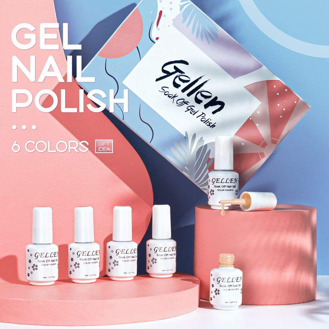 Gel Nail Polish Set, Mint Color Sky Series 6 Colors Gel Polish - Fresh Blue White Mint Silver Tone, Soak Off Nail Art Gel Manicure Kit