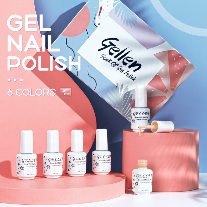 Gel Nail Polish Set, Mint Color Sky Series 6 Colors Gel Polish - Fresh Blue White Mint Silver Tone, Soak Off Nail Art Gel Manicure Kit