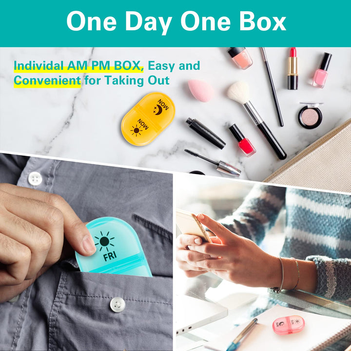Pill Organizer 2 Times a Day, Weekly Pill Box AM PM Daily Pill Cases Medicine Box (Multicolor)