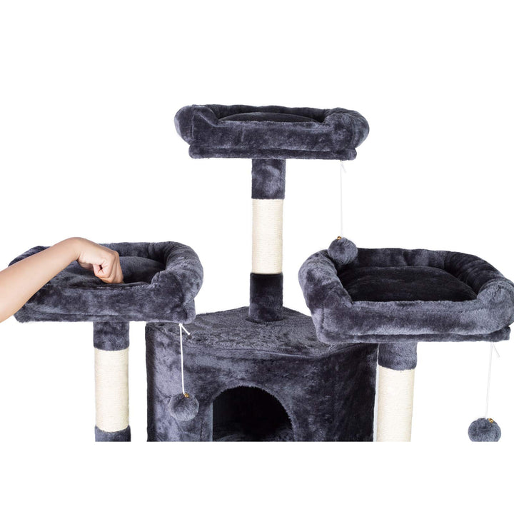 XL Cat Tree, 73.4 inch Cat Tower with 3 Caves, 3 Cozy Perches, Scratching Posts, Board, Activity Center Stable for Kitten/Big Cat, Gray MPJ032G