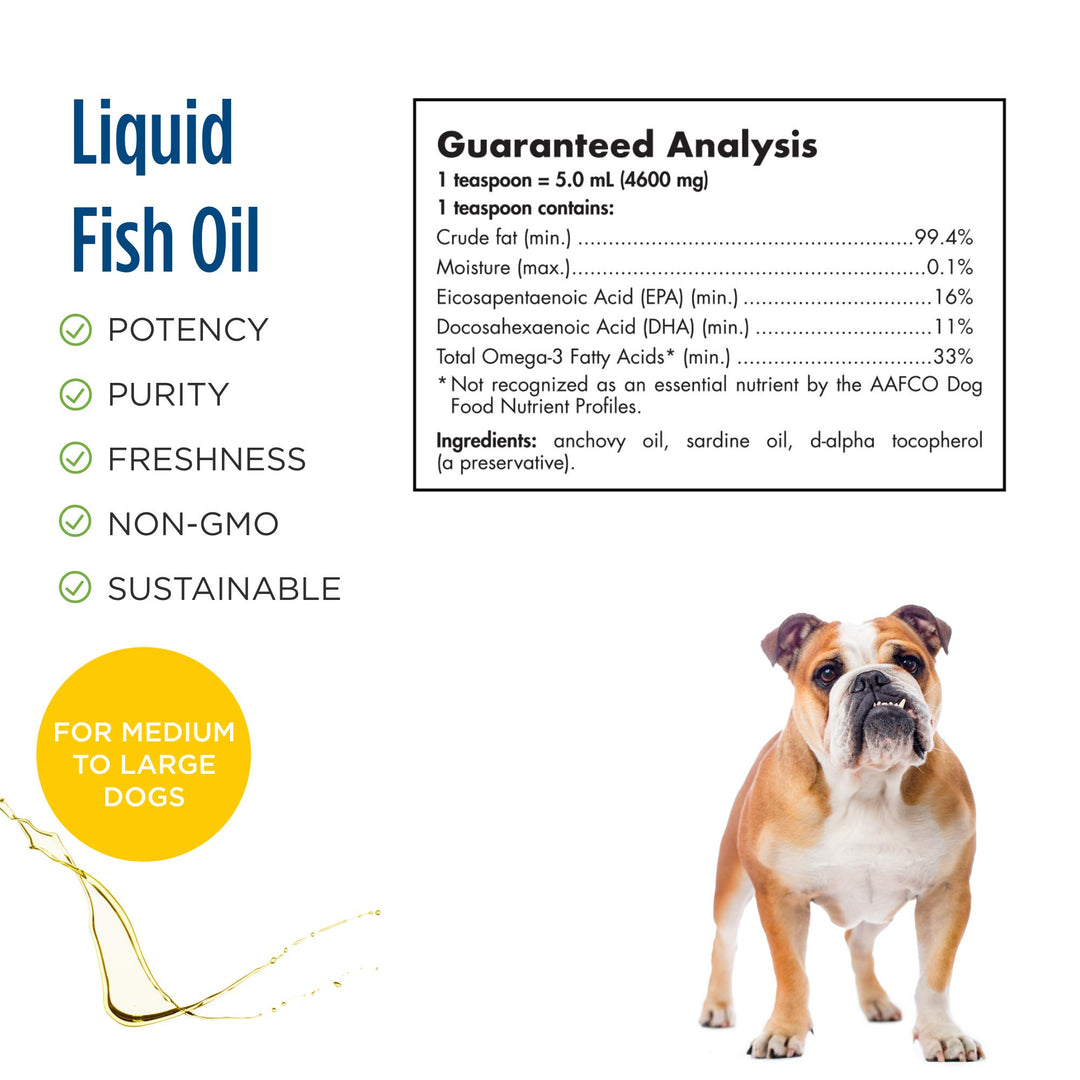 Omega-3 Pet, unflavored - 8 oz - 1518 mg Omega-3 per Teaspoon - Fish Oil for Medium to Large Dogs with EPA &amp; DHA - Promotes Heart, Skin, Coat, &amp; Immune Health