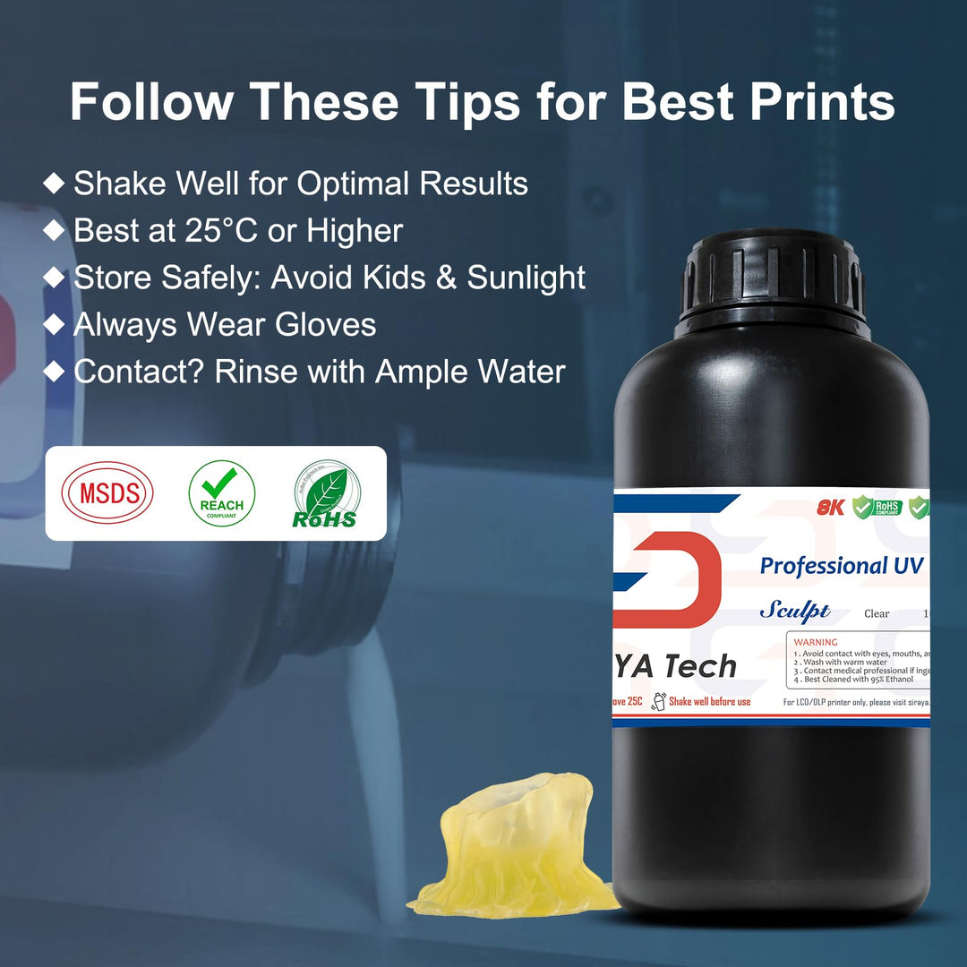Sculpt High-Temp Resistant 3D Printer Resin - Up to 180C, High Precision, Compatible with 8K DLP/LCD Printers for Engineering, Jewelry, &amp; Industrial Applications (Clear, 1kg)