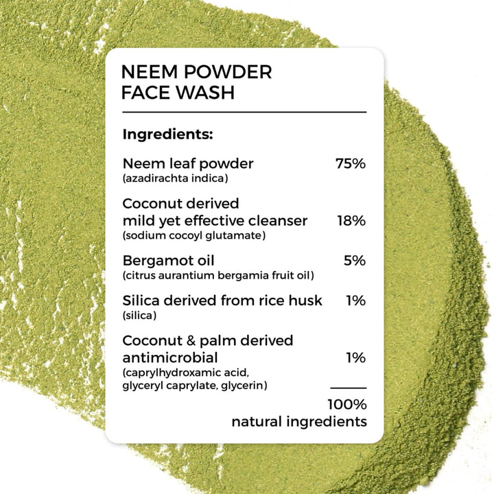 Brillare Neem Face Wash for Acne &amp; Pimples, with Bergamot for Clear Skin, 100% Natural Powder Facewash for Acne Prone Skin, Pimples &amp; Blemishes, 15g