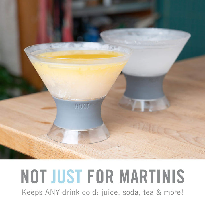 Freeze Insulated Martini Cooling Cups, Plastic Freezer Gel Chiller Double Wall Stemless Cocktail Glass Set of 2, 9 oz, Grey