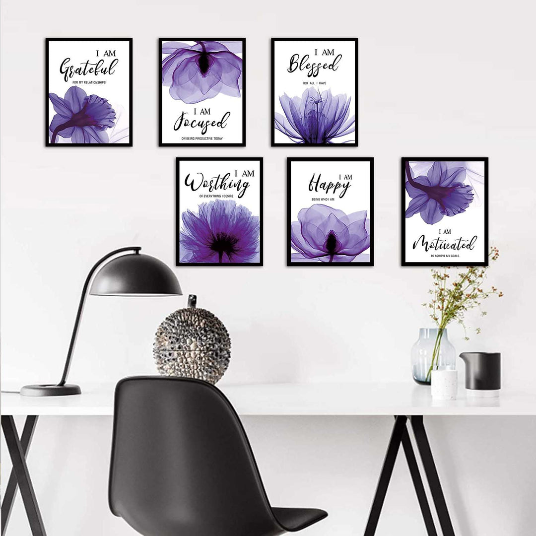 Purple Elegant Tulip Inspirational Quotes Wall Decor Bathroom Wall Art Painting Spa Bathroom Woman Girl Bedroom Living Room Art Prints Set of 6 (8”X10” Canvas Picture) Home Decor Unframed