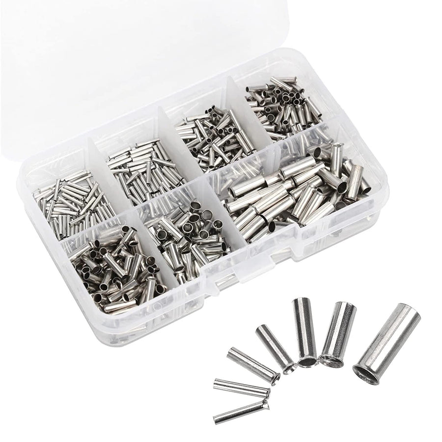 600 Pcs 7 Sizes Wire Ferrules Kits Tinned Copper Crimp Connector AWG 22-10 Non Insulated Ferrules Pin Cord End Terminal Assortment Kit