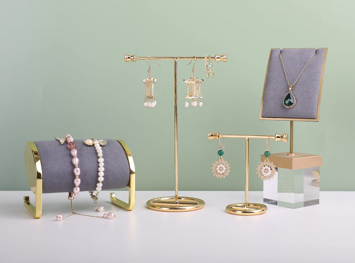 Gold Metal 2pcs T Bar Earring Display Stand, Jewelry Holders for online store Retail photography propsGold- Round Base 2pcs Height 3 and 6.1