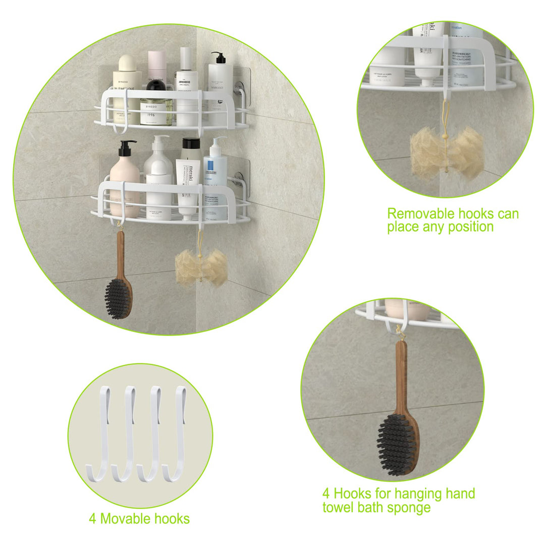 STEUGO 2-Pack Corner Shower with 4 Hooks Adhesive, Bath