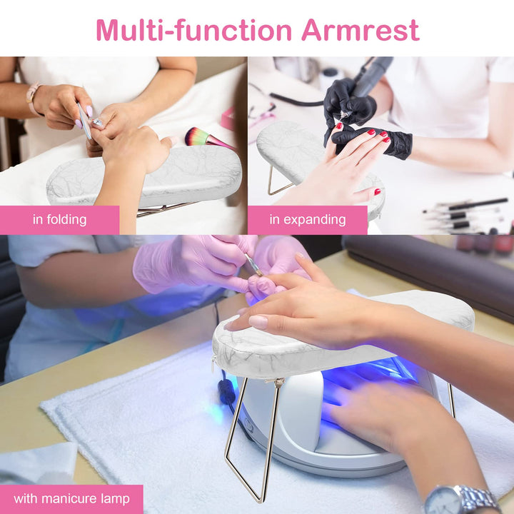 Nail Pillow Hand Rest with Bracket, Professional Manicure Arm Stand Holder for Nails Art DIY Foldable Microfiber Leather Nail Hand Rest Cushion for Nail Salon Technician (Creamy white)