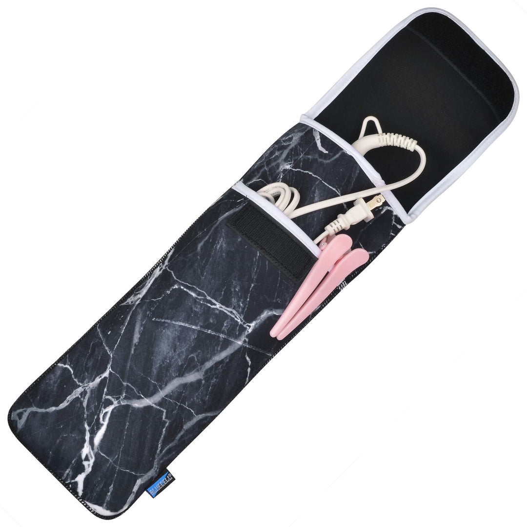 Bluecell Water-resistant Neoprene Curling Iron Holder Flat Iron Curling Wand Travel Cover Case Bag Pouch 15 x 5 Inches (Black Marble Pattern)