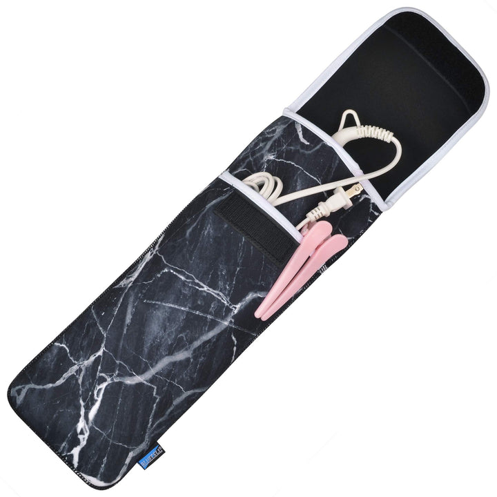 Bluecell Water-resistant Neoprene Curling Iron Holder Flat Iron Curling Wand Travel Cover Case Bag Pouch 15 x 5 Inches (Black Marble Pattern)