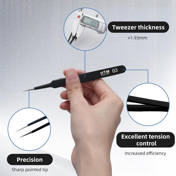 Precision Tweezers Set Anti-static ESD Tweezers Kit, Equipped with carving knife, metal crowbar and storage bag (12 PCS)