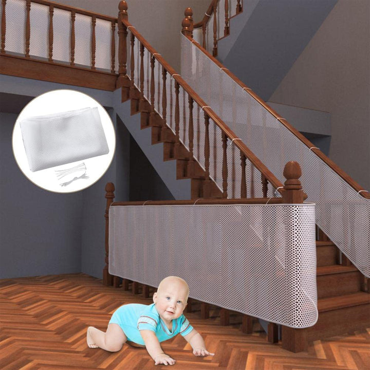 Baby Balcony Safety Mesh Net,Banister Stairs Guard Protective Net for Kids Toys Pets,Stairway Rail Net 9.8ft x 2.5ft (2 Pack, White)