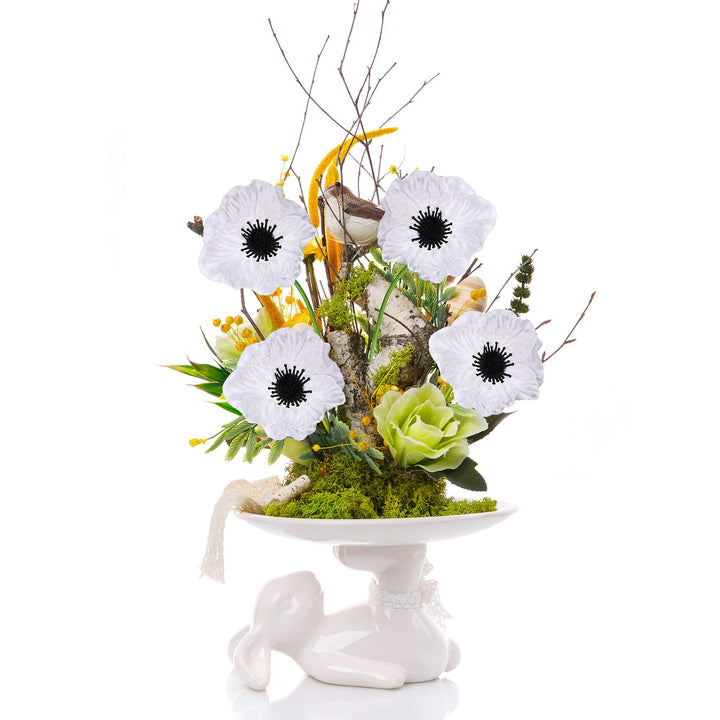 24 pcs Artificial White Poppy Flower Stems Real Touch Flower Fake Flowers in White with Black Center for Wedding Bouquets Corsages Centerpiece Floral Arrangements