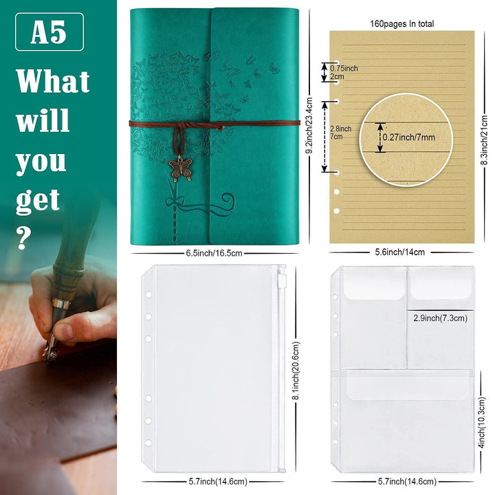 Leather Journal Notebook, Refillable Writing Journal Diary Planner for Women Girls (Blue, A5-9.3&#39;&#39;×6.3&#39;&#39;)