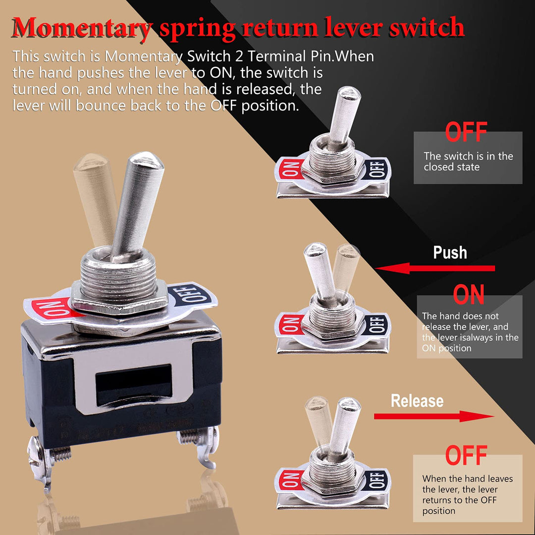 /3Pcs Heavy Duty Rocker One-Side Momentary Toggle Switch 16A 250V AC SPST 2 Position 2 Pin (ON)-Off Switch with Metal Bat Waterproof Boot Cap Cover KL-B112MZ