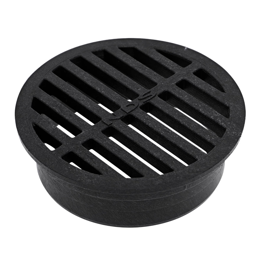 11, 4 in. Round Grate Cover Connects to 4 Inch Drain Pipes & Fittings, for Small Lawns, Landscaping and Patios, Black Plastic