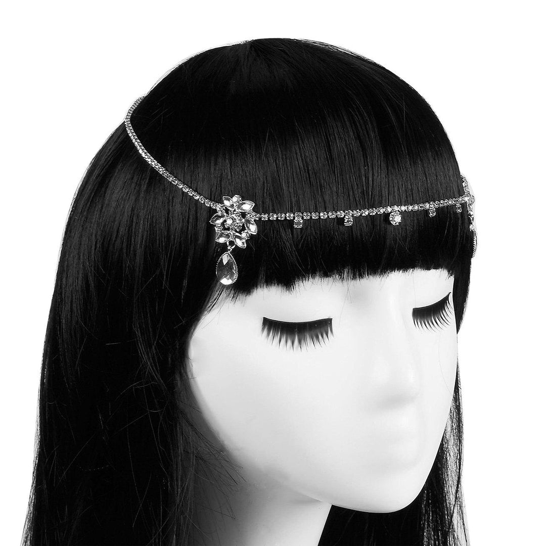 Rhinestone Head Chain - Pendant Headpiece, Jewelry Headband with Chain for Bachelorette Parties, Bridal Showers, Engagement Parties, Silver - 28.9 x 1.5 Inches