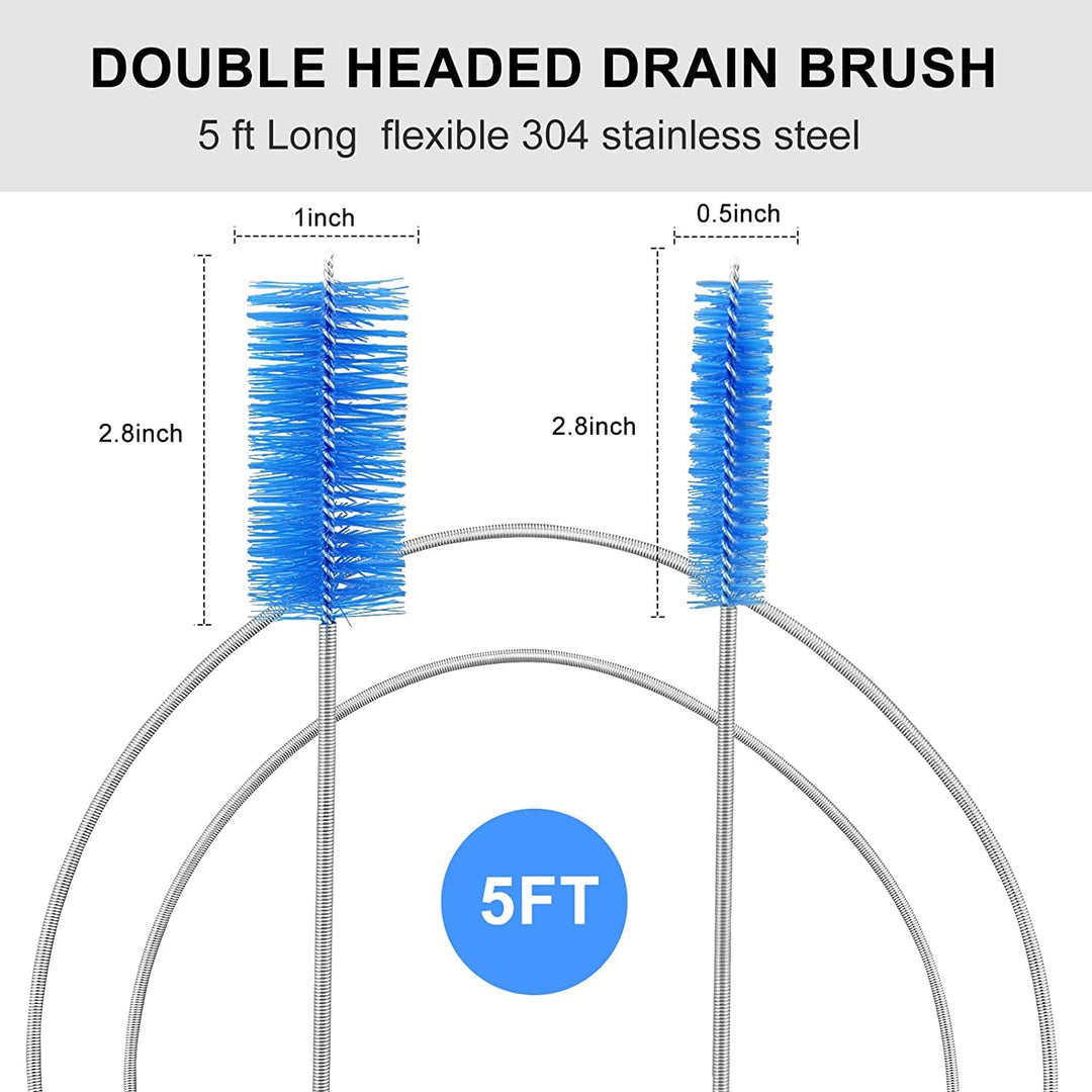 Flexible Straw Drain Brush Line Cleaner - 5 Ft Long Nylon Cleaner Double Ended Elastic Hose Pipe and 3 Pcs 10 Inch Straw Cleaning Brush for Tumbler, Sippy Cup, Bottle and Tube