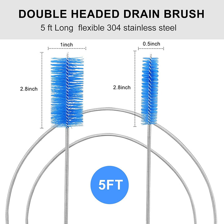 Flexible Straw Drain Brush Line Cleaner - 5 Ft Long Nylon Cleaner Double Ended Elastic Hose Pipe and 3 Pcs 10 Inch Straw Cleaning Brush for Tumbler, Sippy Cup, Bottle and Tube