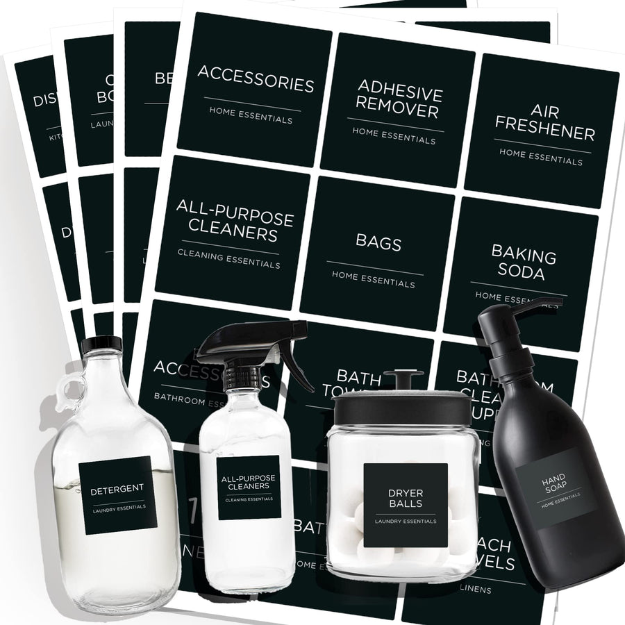 144 PCS Minimalist Laundry Room Labels Set, Water Resistant Stickers,Water/Oil Resistant Stickers for Laundry Room, Linen Closet Home Bathroom and The Beauty Organization(Black