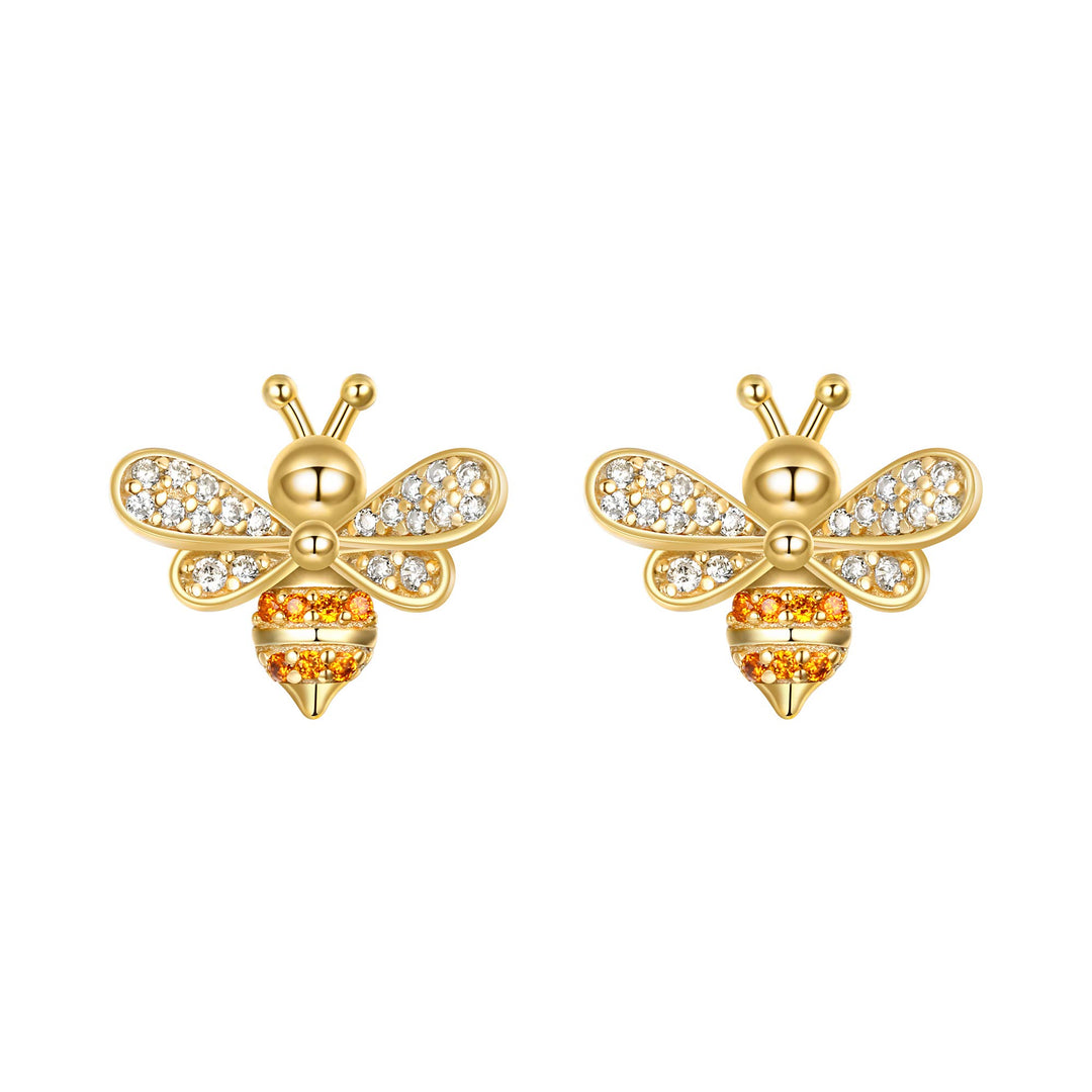925 Sterling Silver CZ Gold Tone Tiny Bumblebee Stud Earrings for Women, Valentine&#39;s Day/Mother&#39;s Day/Christmas Jewelry Gift for Wife/Mom