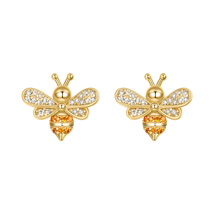 925 Sterling Silver CZ Gold Tone Tiny Bumblebee Stud Earrings for Women, Valentine&#39;s Day/Mother&#39;s Day/Christmas Jewelry Gift for Wife/Mom