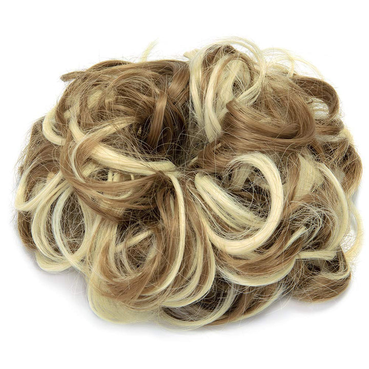 Hair Bun Extensions Wavy Curly Messy Donut Chignons Hair Piece Wig Hairpiece Ginger Brown Mix Bleach Blonde