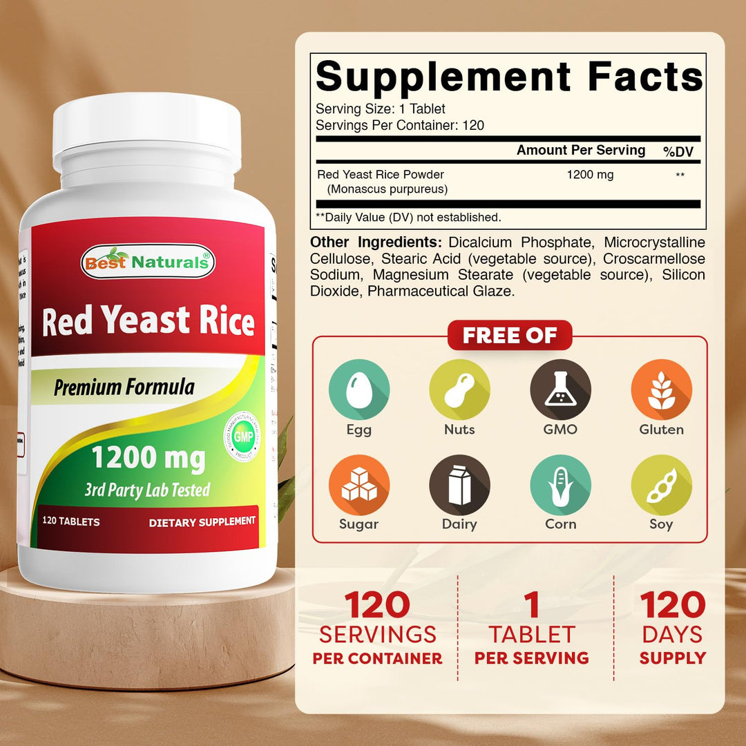Red Yeast Rice 1200 mg (Non-GMO) 120 Tablets - Non Irradiated, Citrinin Free