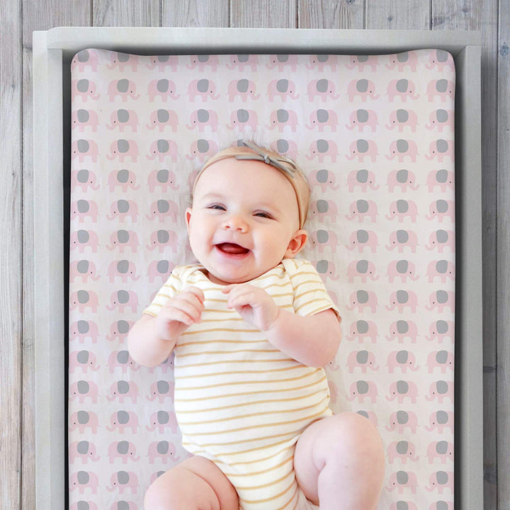 Changing Pad Covers for Baby Girls | 2 Pack Set | Pink Elephant &amp; Hearts