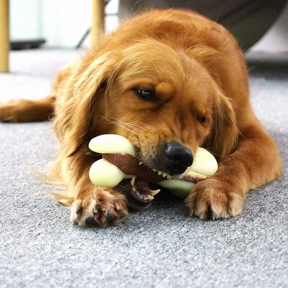 Dog Chew Toys for Aggressive Chewers, Beef Flavor Durable Teething Bones for Large/Medium/Small Puppies