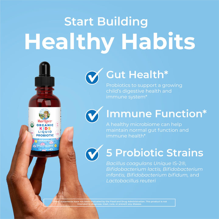 Kids Probiotic Liquid Drops by MaryRuth&#39;s | USDA Organic Probiotics for Digestive Health | Ages 4+ Gut Health &amp; Immune Support Supplement | Overall Health | Vegan | Non-GMO | 1 Fl Oz