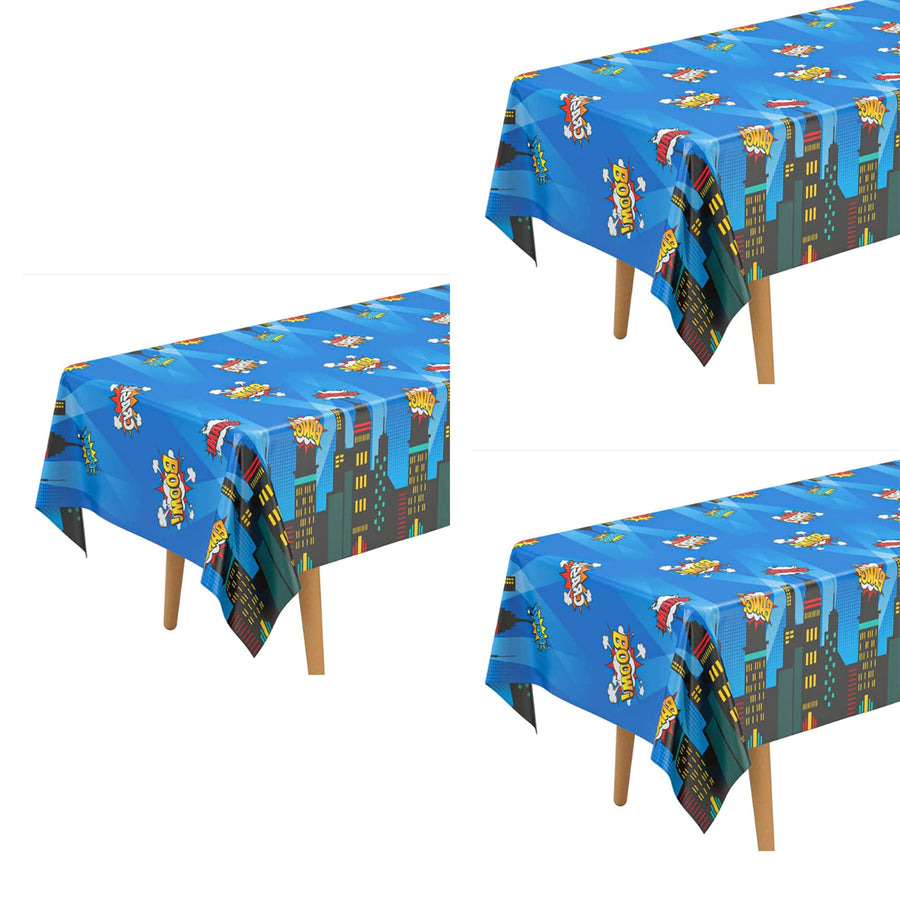 Superhero Tablecloth, 108 x 54 Inch, Waterproof and Durable Superhero Party Table Cover for Birthday, 3 Pack