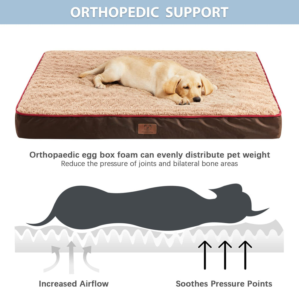 Orthopedic Dog Bed, Pet Bed for Large Dogs, Egg Crate Foam, Soft Rose Plush, Waterproof Removable Cover