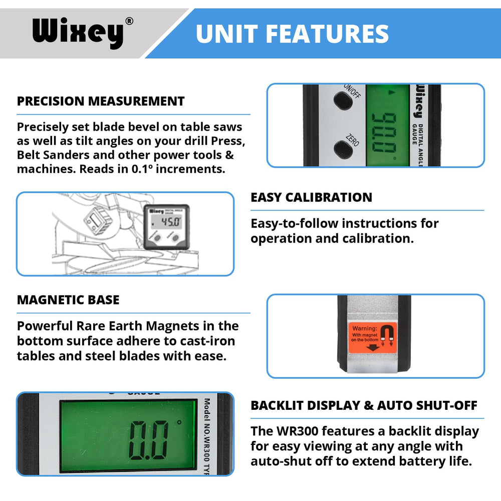 WR300 Digital Angle Finder Gauge with Magnetic Angle Finder Base and Backlit Digital Display Angle Ruler - 180 Degree Digital Electronic Level Accessory for Woodworking Tools