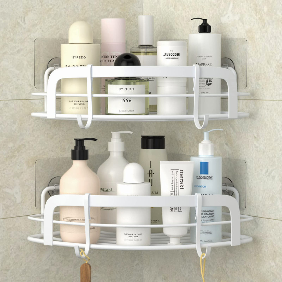 STEUGO 2-Pack Corner Shower with 4 Hooks Adhesive, Bath