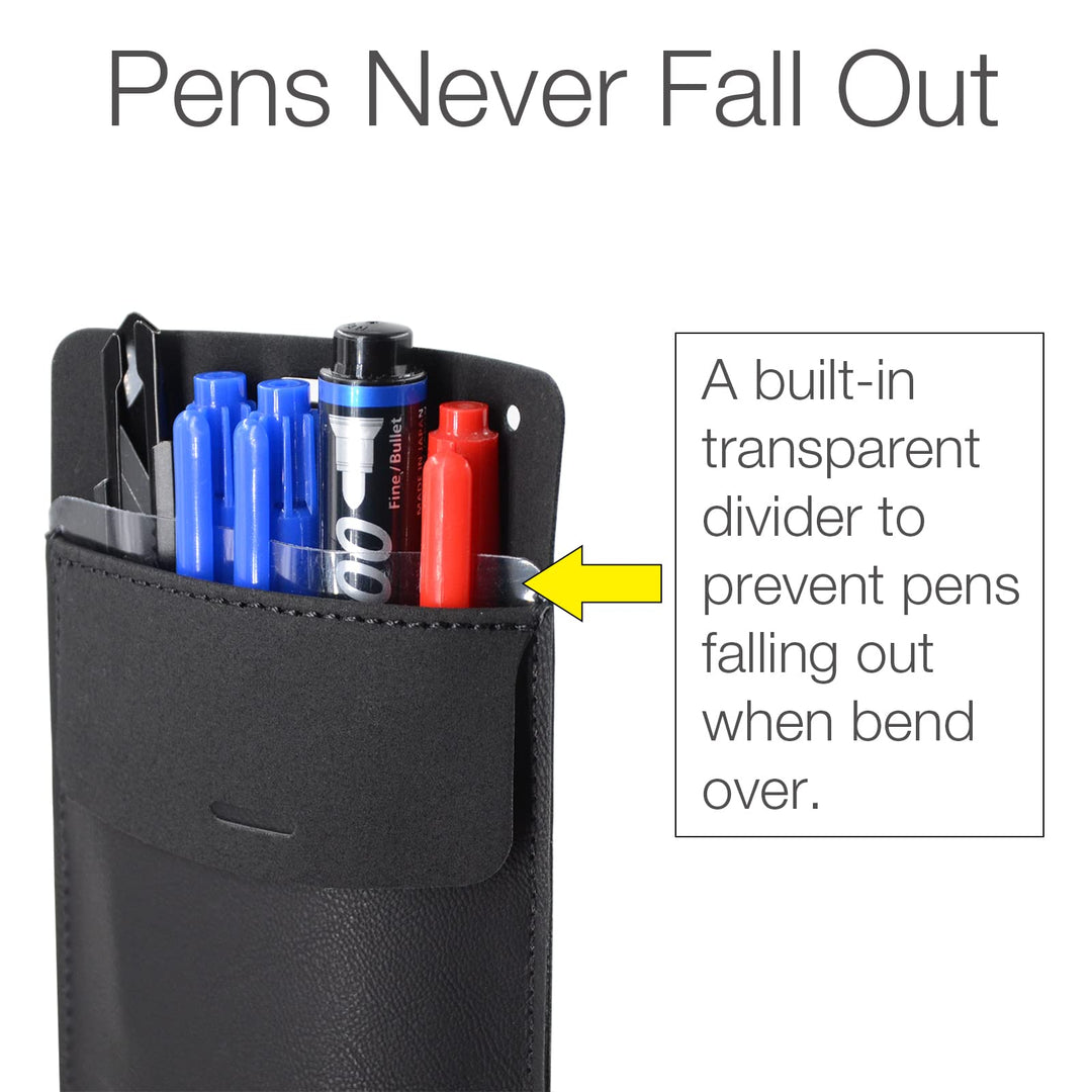 Pocket Protector, 3 Pack Leather Pen Pencil Holder Pouch Organizer for Men Pocket Shirt Lab Coat Small Tools, Designed with a Lanyard &amp; an Extra Back Pocket, Thick PU Leather, Black