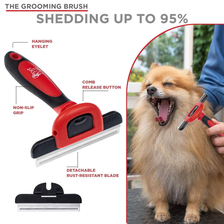 Complete Professional Pet Grooming Kit Self Cleaning Slicker Brush for Dogs &amp; Cats - Pro Grooming Brushes Effectively Reduces Shedding Fur Hair Remover Brush Gloves - Combo Gift Set