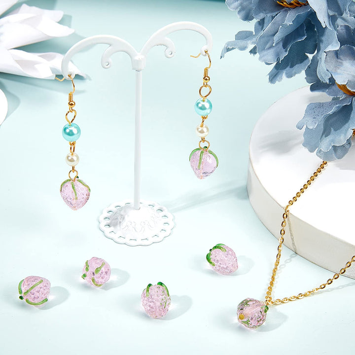 30pcs Strawberry Beads 3D Fruit Beads Handmade Lampwork Glass Beads Loose Beads Pendants Charms for Christmas Spring Summer Bracelets Necklace Earring Jewelry Making