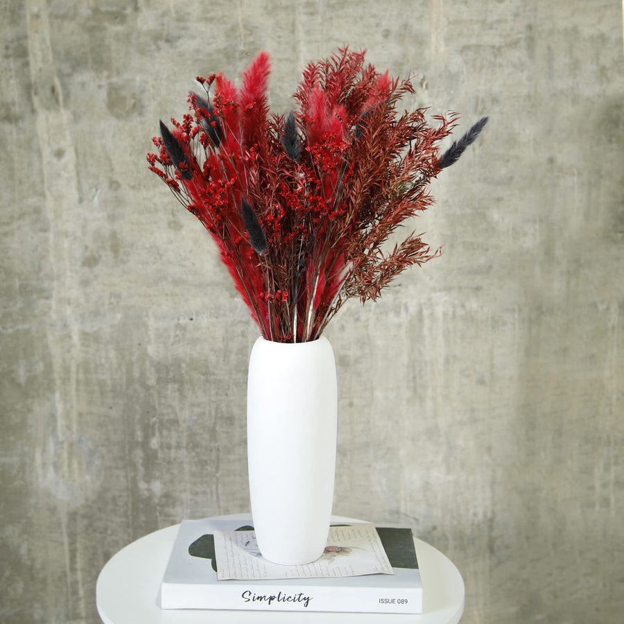 18 Dried Wine Red Pampas 10PcsRabbit Tail Grass 10PcsMelaleuca Bracteata 2PcsCrystal Grass 3Pcs, Dried Flowers Bouquet for Wedding Floral Arrangements Home