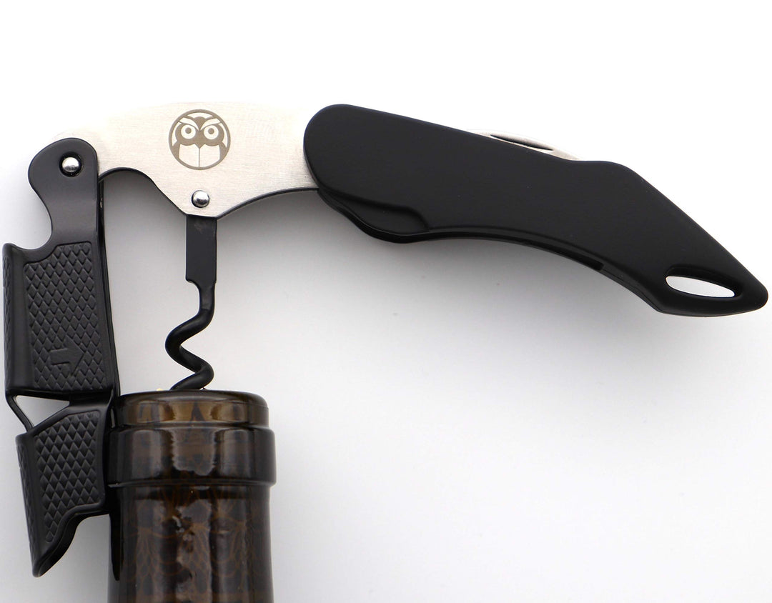 Wise Products Premium Professional Corkscrew Wine Bottle Opener Black Edition for Wine Lovers, Sommeliers, Waiters and Bartenders Eco friendly pouch and packaging.(1 PACK)
