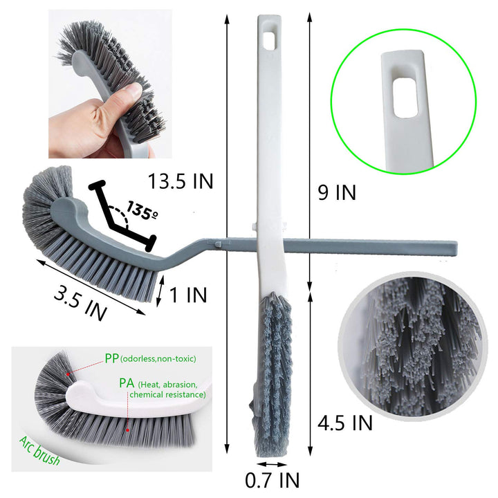 Bathroom Brushes Kitchen Cleaning Brush Set Toilet Bowl Brush Scrub Brush Home Cleaner Floor Stiff Bristles with Adhesive Hooks Plastic Handle Durable 13.5-Inch Deep Cleaning