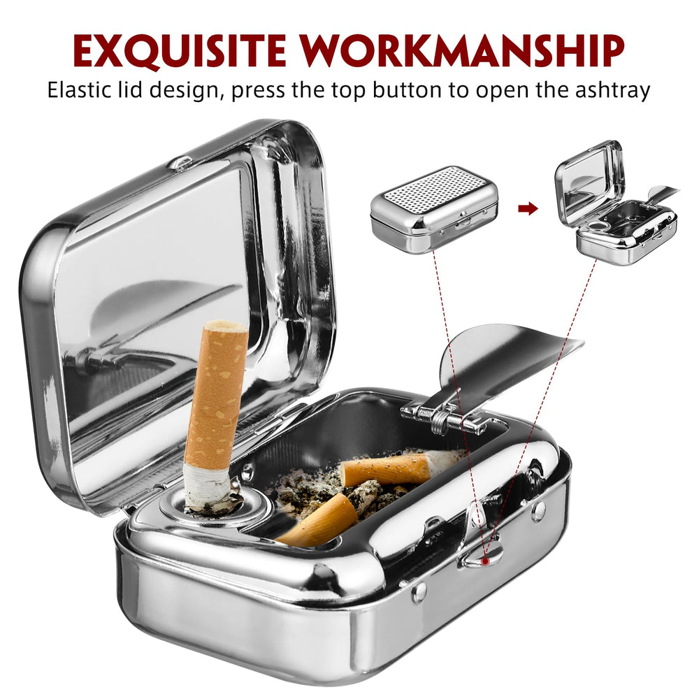 GARNECK Mini Compact Stainless Steel Portable Ashtray, 