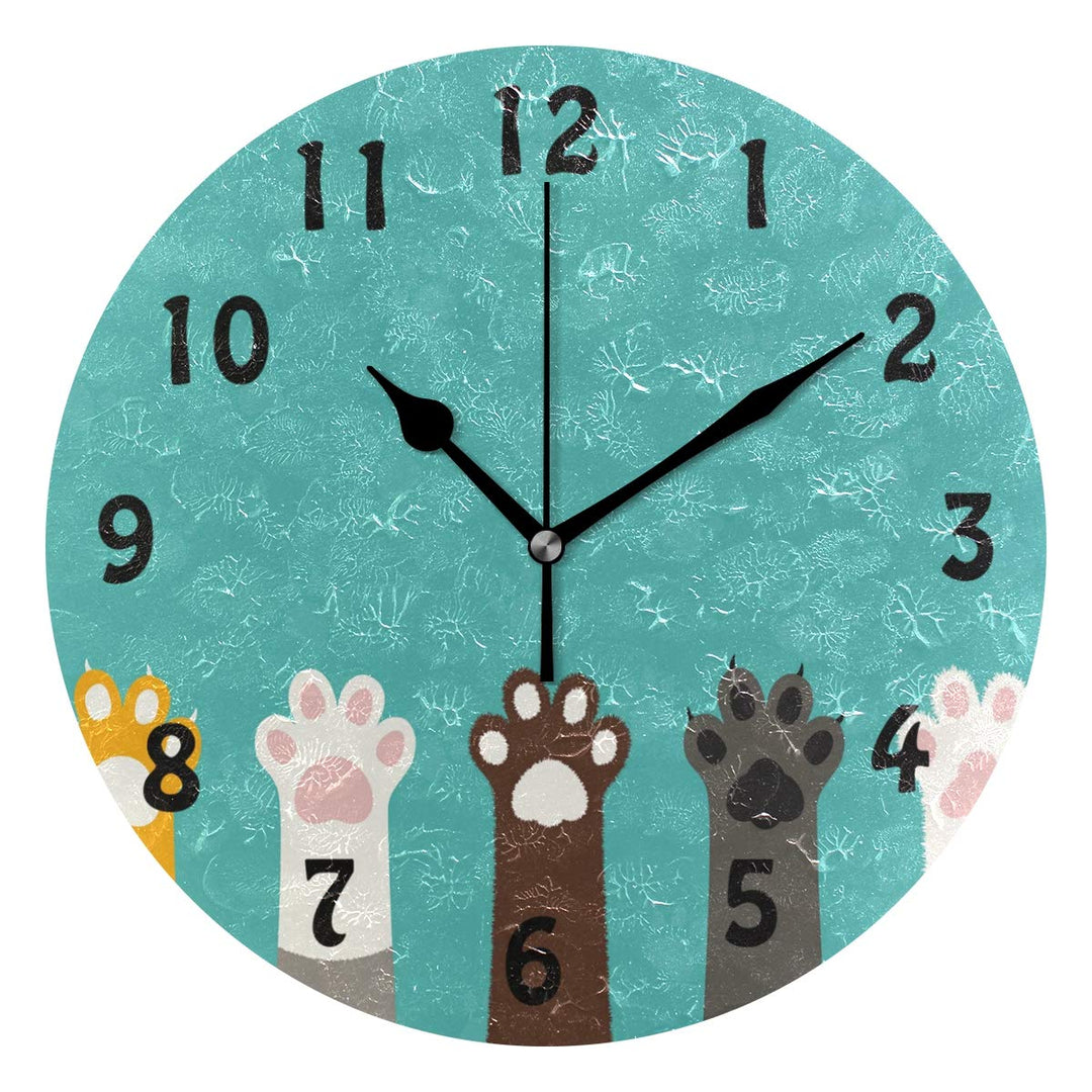 AUUXVA Wall Clock Cute Cat Paw Print Pattern, Silent No