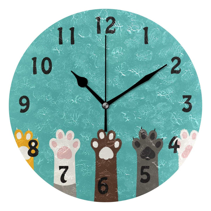 AUUXVA Wall Clock Cute Cat Paw Print Pattern, Silent No