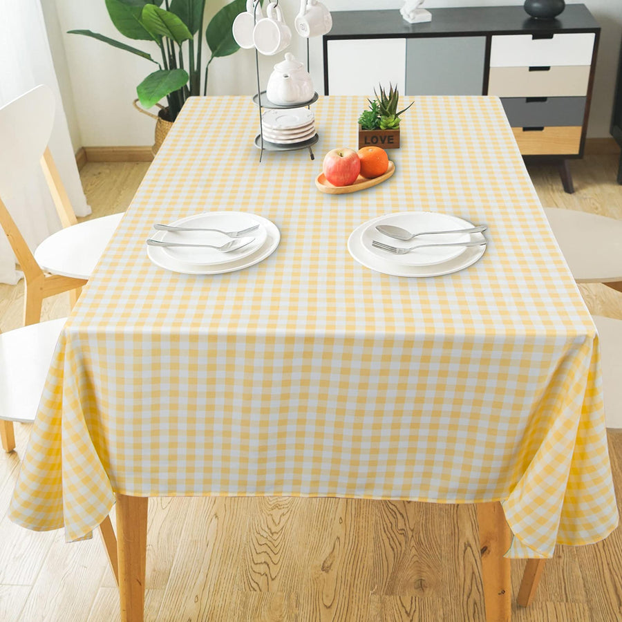 DUOBAO Yellow and White Checked Tablecloth 54 x 84 Inch