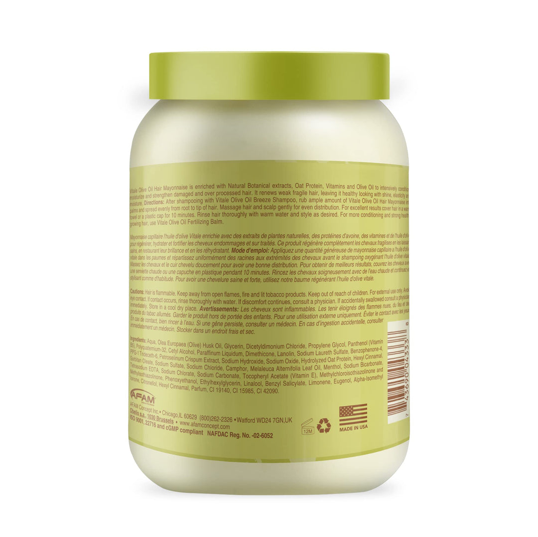 Vitale Olive Oil Hair Mayonnaise 30oz with Oat &amp; Egg Protein and Vitamins - Good on Color &amp; Thermal Treated Hair - for Dry &amp; Damaged Scalp Men, Women &amp; Kids -Moisturize and Condition