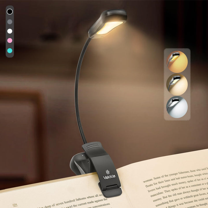 /LuminoLite Rechargeable Book Light, Reading Lights for Books in Bed, 3 Colortemperature × 3 Brightness, Clip on Book, Up to 70 Hours Lighting, Great for Readers, Travel (Black)