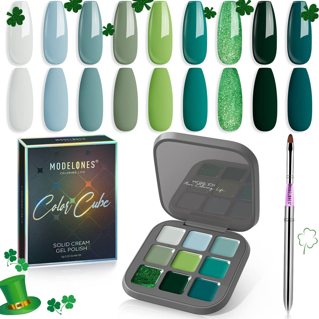 Modelones Gel Nail Polish Set, Sage Green Pine Dark Avocado Glitter Sparkle 9 Colors Solid Gel Polish Pudding Gel Upgraded Crème Manicure Palette Soak Off LED Nail Art Kit DIY Mothers Day Gift W/Brush